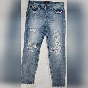 Judy Blue Light Wash Paint Splatter Distressed Boyfriend Fit Jeans Women's 15